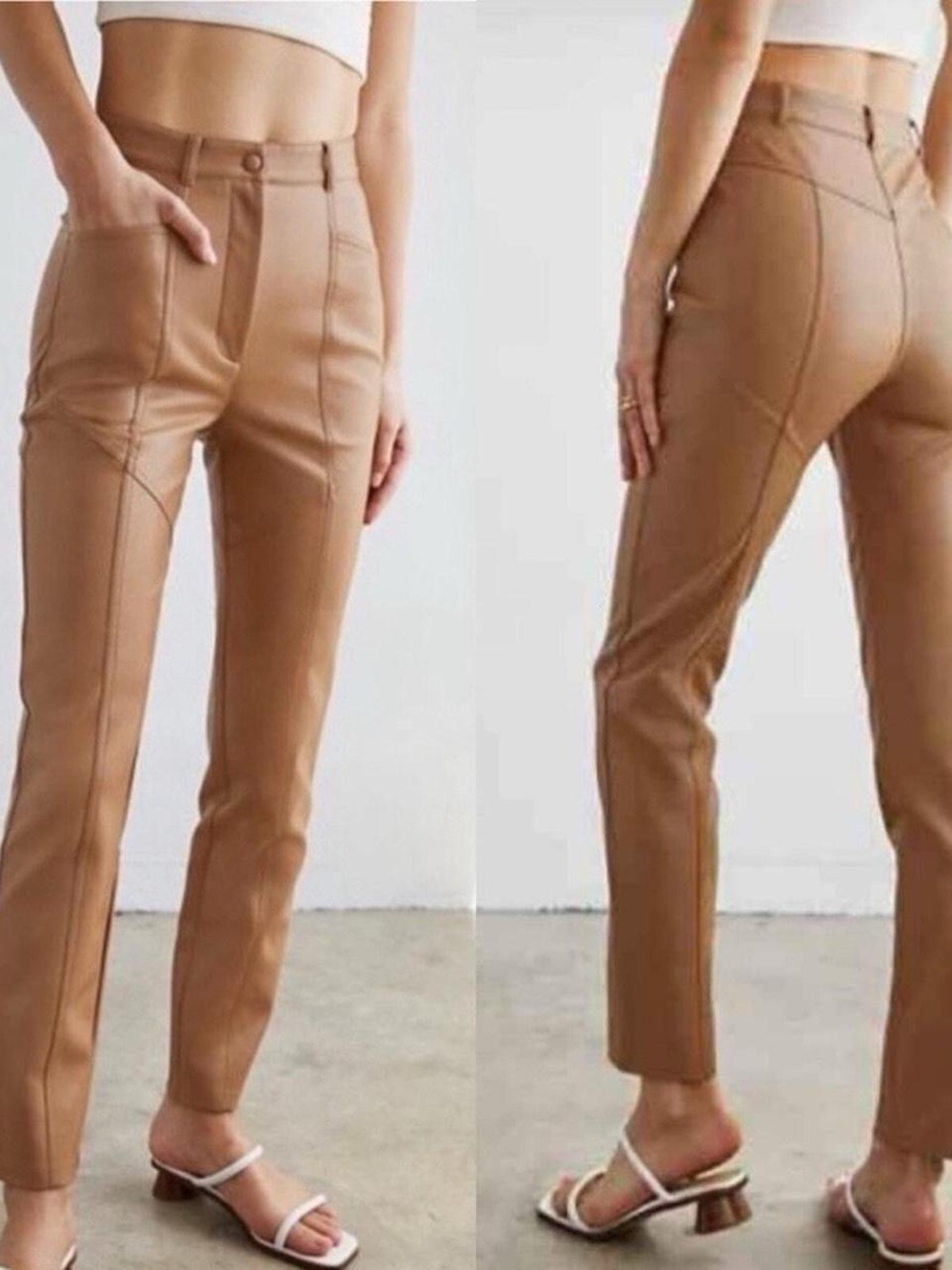 Aritzia Wilfred Rebel High Waisted Vegan
Leather Pants  - Camel